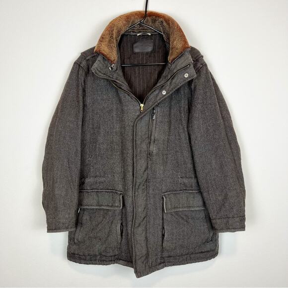 Ermenegildo Zegna Elements Wool Cashmere Fur Lamb Leather Brown Coat Mens Sz XL - Picture 2 of 16